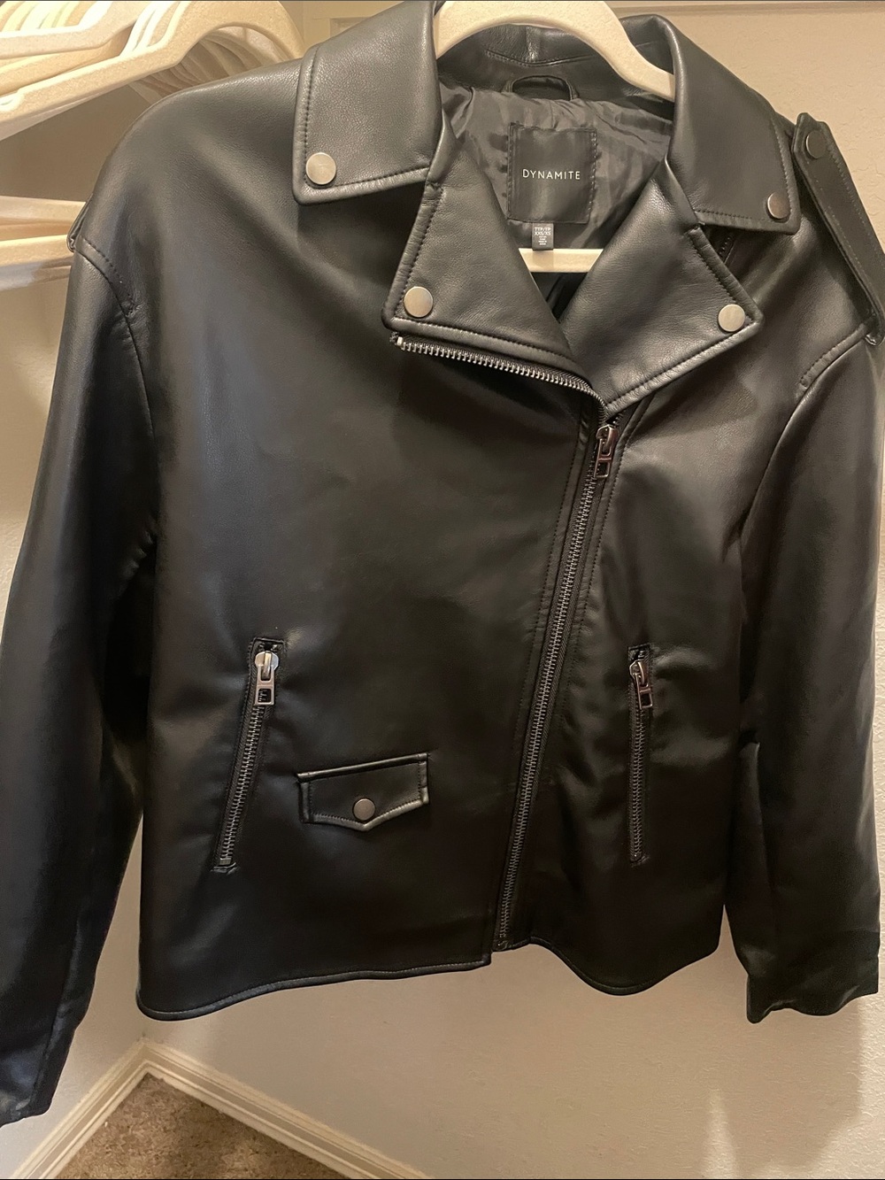 Dynamite Black Faux Leather Moto Jacket with Silver Hardware